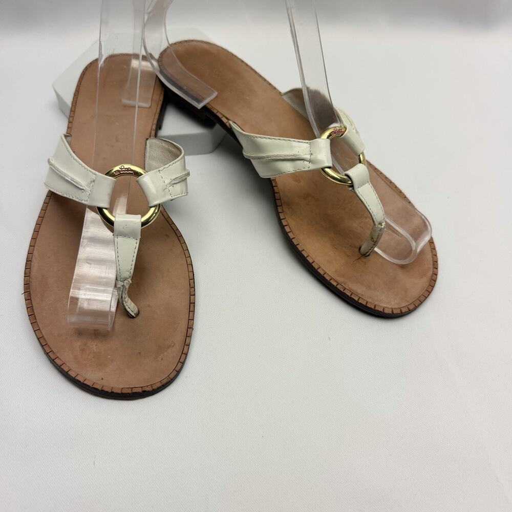 Lilly Pulitzer White Leather Thong Sandals Gold Ring Flip Flops Women’s 7.5
